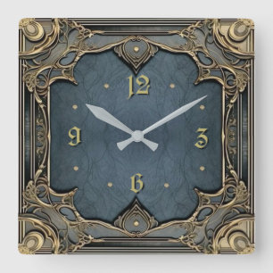 Horloge Carrée Art Déco Élégant Bleu