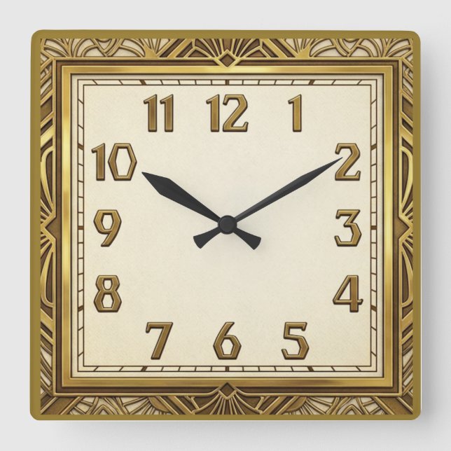 Horloge Carrée Art Deco Elegant Gold (Recto)