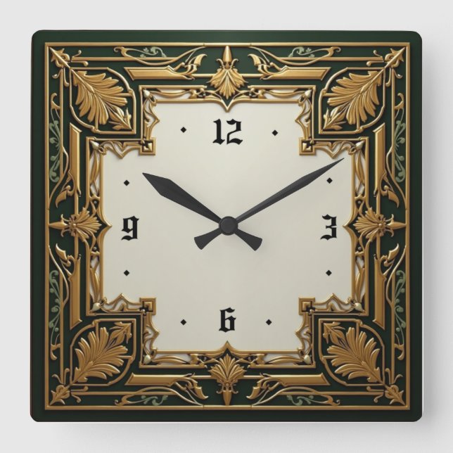 Horloge Carrée Art Deco Elegant Green (Recto)