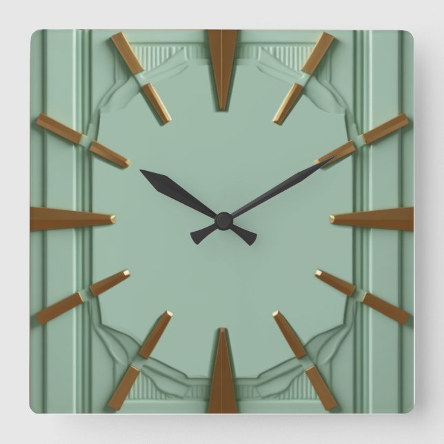 Horloge Carrée Art Déco Élégant Mint (Recto)