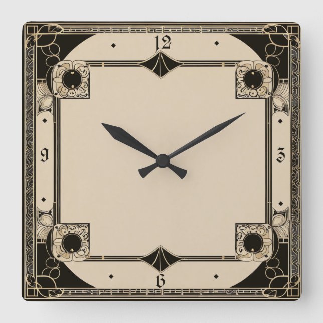 Horloge Carrée Art Déco élégant noir (Recto)