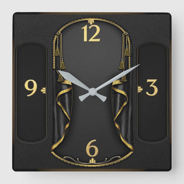 Horloge Carrée Art Déco Élégant Noir (Recto)