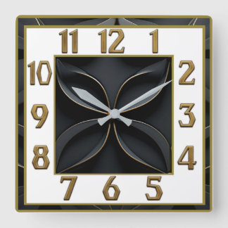 Horloge Carrée Art Déco Élégant Noir
