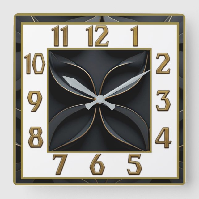 Horloge Carrée Art Déco Élégant Noir (Recto)