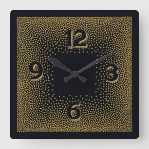 Horloge Carrée Art Déco élégant noir et or