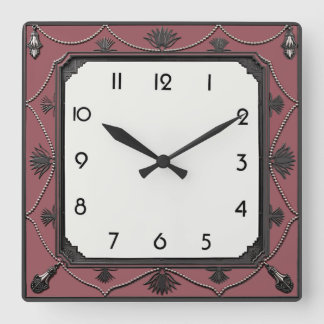 Horloge Carrée Art Déco Élégant Rose