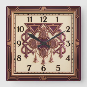Horloge Carrée Art Déco Élégant Rose
