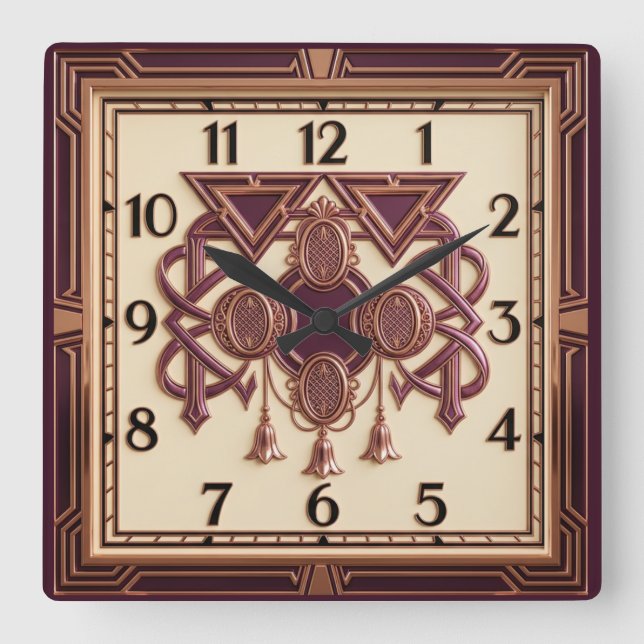 Horloge Carrée Art Déco Élégant Rose (Recto)