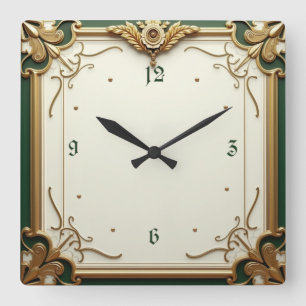 Horloge Carrée Art Déco Elegant Vert