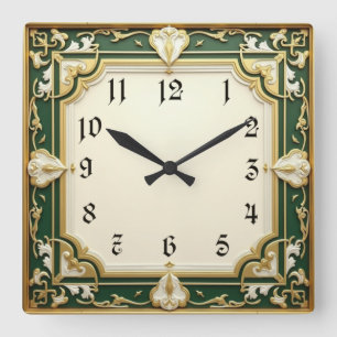 Horloge Carrée Art Déco Elegant Vert