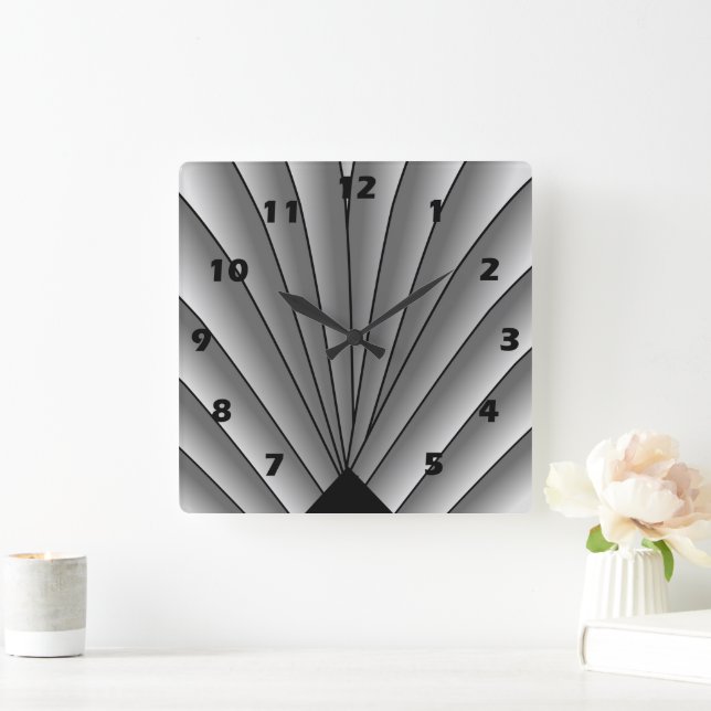 Horloge Carrée Art Deco Fan Design Grey Square Wall Clock (Maison)