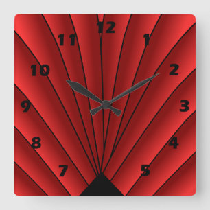 Horloge Carrée Art Deco Fan Design Red Square Wall Clock