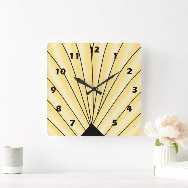 Horloge Carrée Art Deco Fan Design Yellow Square Wall Clock (Maison)