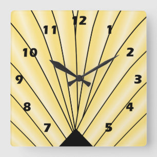 Horloge Carrée Art Deco Fan Design Yellow Square Wall Clock