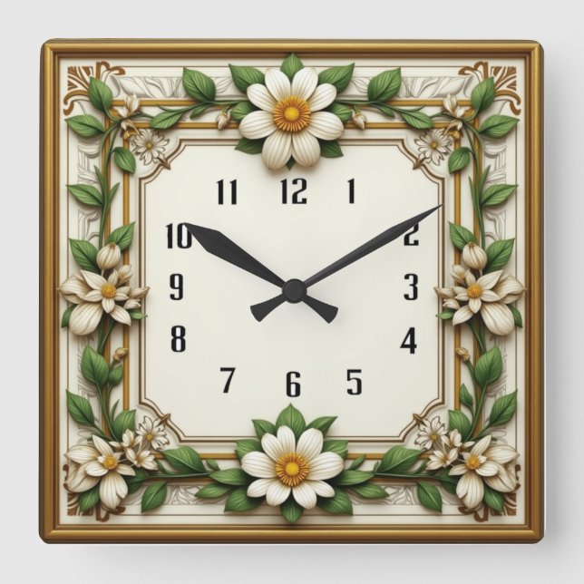 Horloge Carrée Art Deco Flower (Recto)