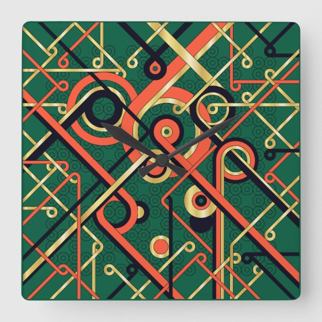 Horloge Carrée Art déco géométrique (Recto)