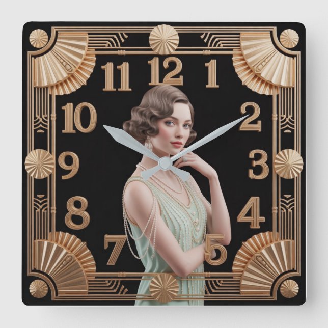 Horloge Carrée Art Deco Girl (Recto)
