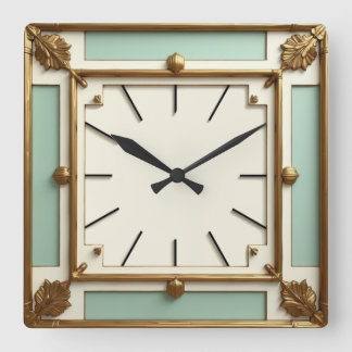 Horloge Carrée Art Deco Gold and Mint