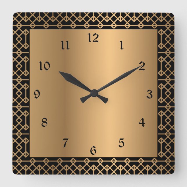 Horloge Carrée Art Déco Gold et Black Enchantement (Recto)