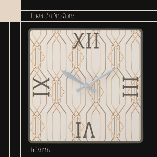 Horloge Carrée Art Deco Gold Pastel Dark Brown Square Wall Clock (Créateur téléchargé)