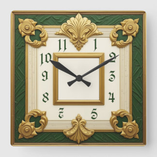 Horloge Carrée Art Deco Green