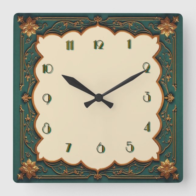 Horloge Carrée Art Deco Green (Recto)