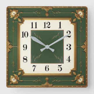 Horloge Carrée Art Deco Green