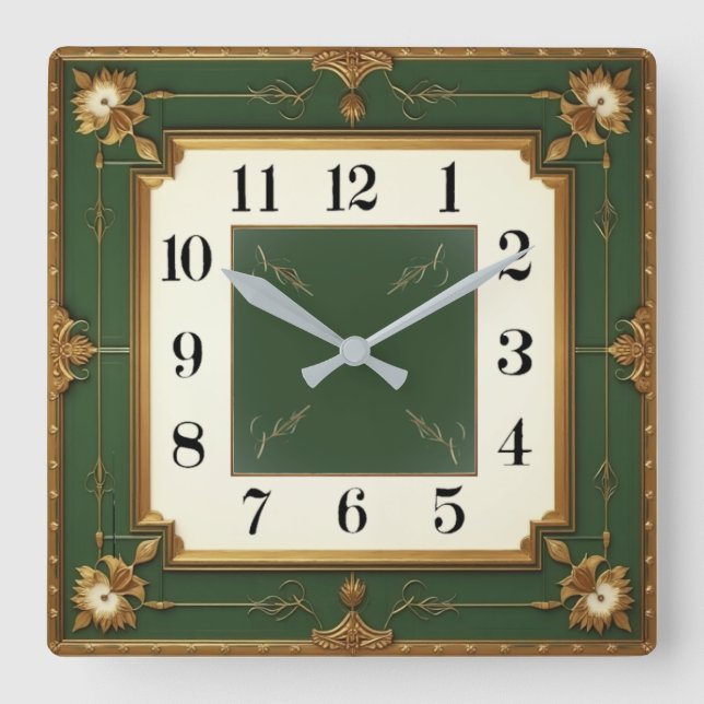 Horloge Carrée Art Deco Green (Recto)