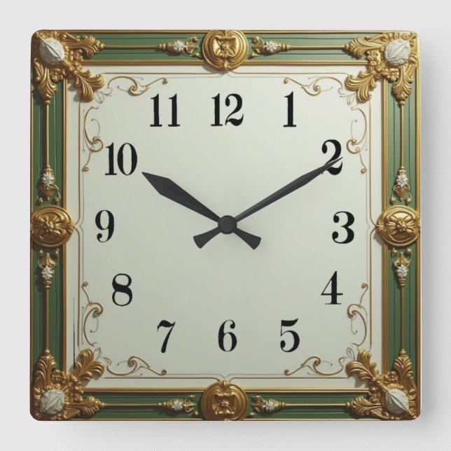 Horloge Carrée Art Déco Green Elegant (Recto)