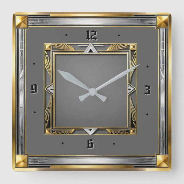 Horloge Carrée Art Déco Gris (Recto)