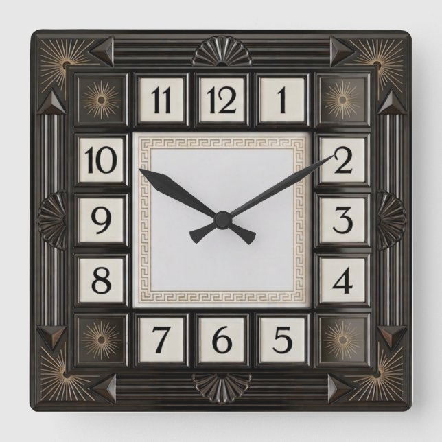 Horloge Carrée Art Déco Gris (Recto)