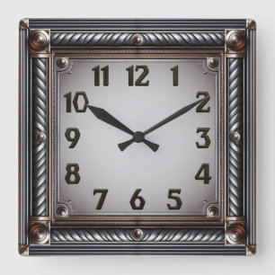Horloge Carrée Art Déco Gris