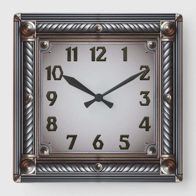 Horloge Carrée Art Déco Gris (Recto)