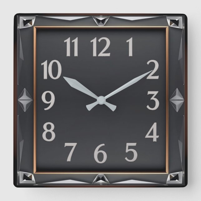 Horloge Carrée Art Déco Gris (Recto)