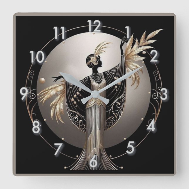 Horloge Carrée Art Déco Gris (Recto)