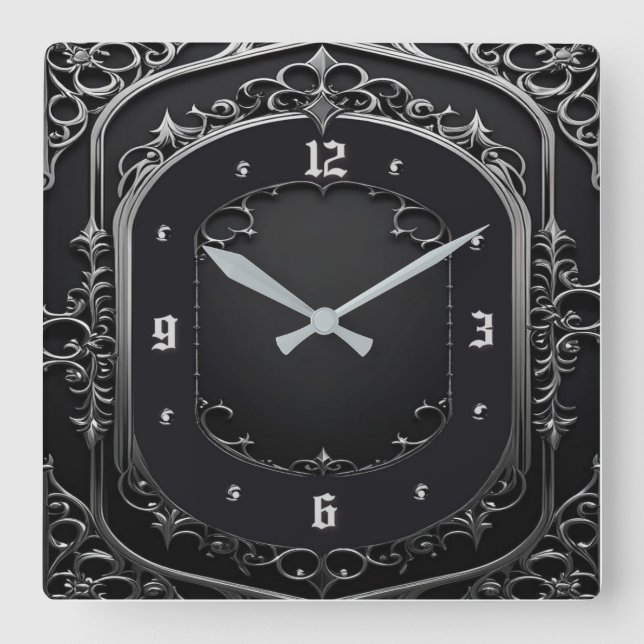 Horloge Carrée Art Déco Gris (Recto)