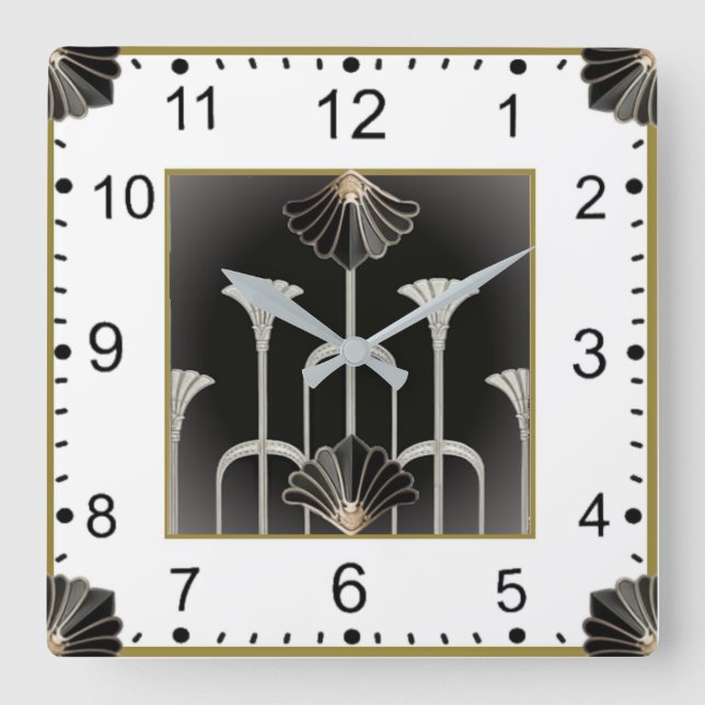 Horloge Carrée Art Déco Gris (Recto)