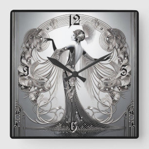 Horloge Carrée Art Déco Gris