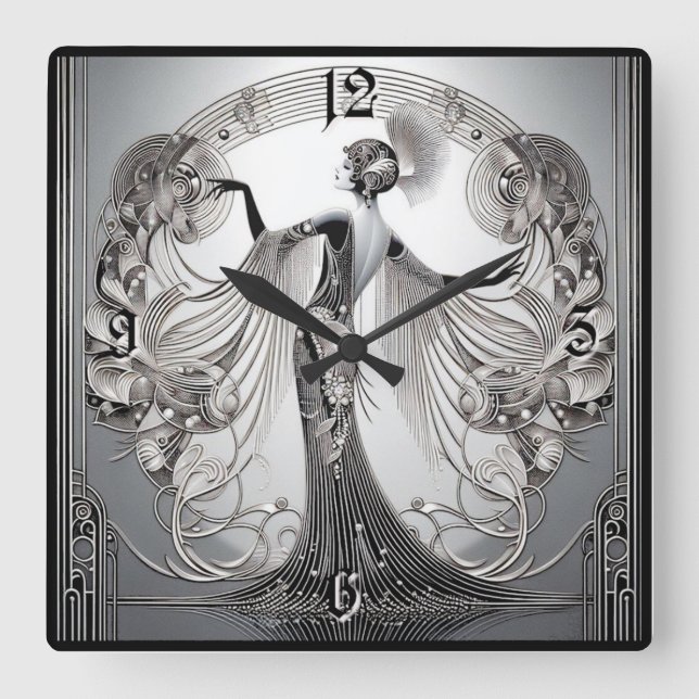 Horloge Carrée Art Déco Gris (Recto)