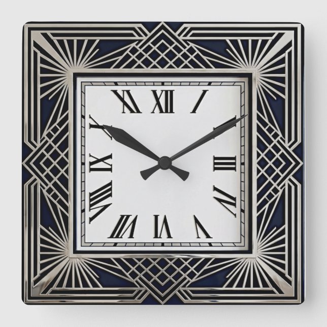 Horloge Carrée Art Déco Gris (Recto)