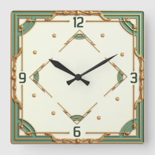 Horloge Carrée Art Déco Menthe