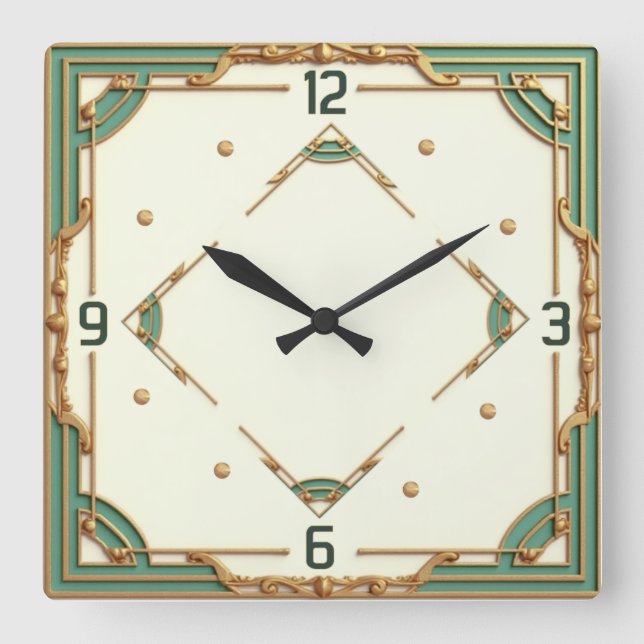 Horloge Carrée Art Déco Menthe (Recto)