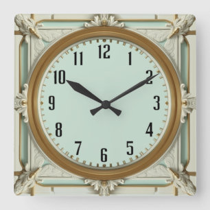 Horloge Carrée Art Déco Menthe