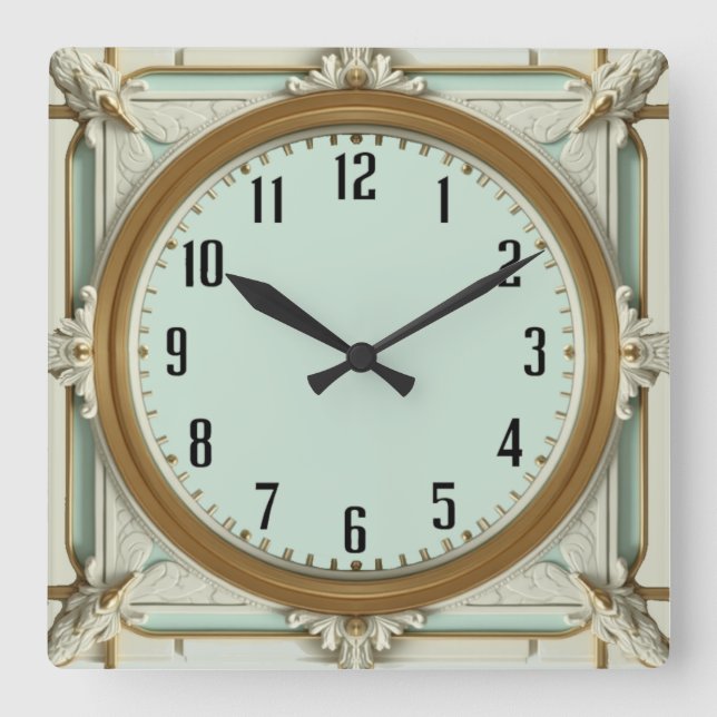 Horloge Carrée Art Déco Menthe (Recto)