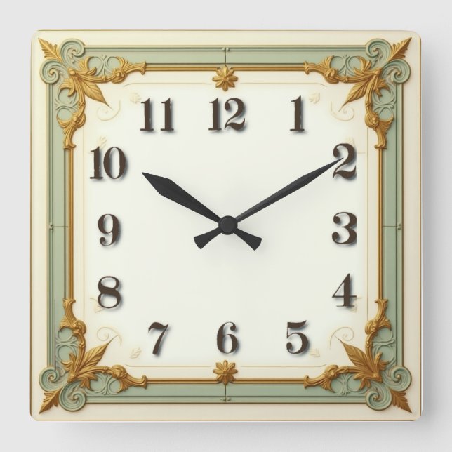 Horloge Carrée Art Déco Menthe (Recto)