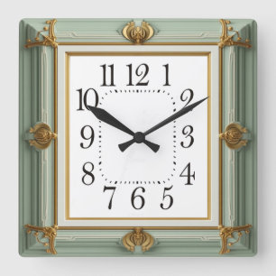 Horloge Carrée Art Déco Menthe