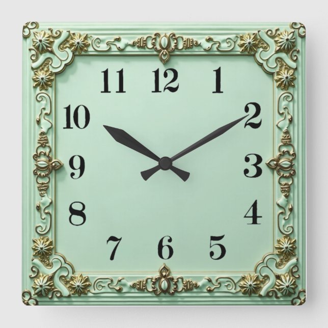 Horloge Carrée Art Déco Menthe (Recto)