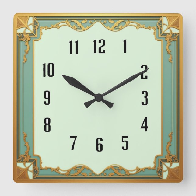 Horloge Carrée Art Déco Menthe (Recto)