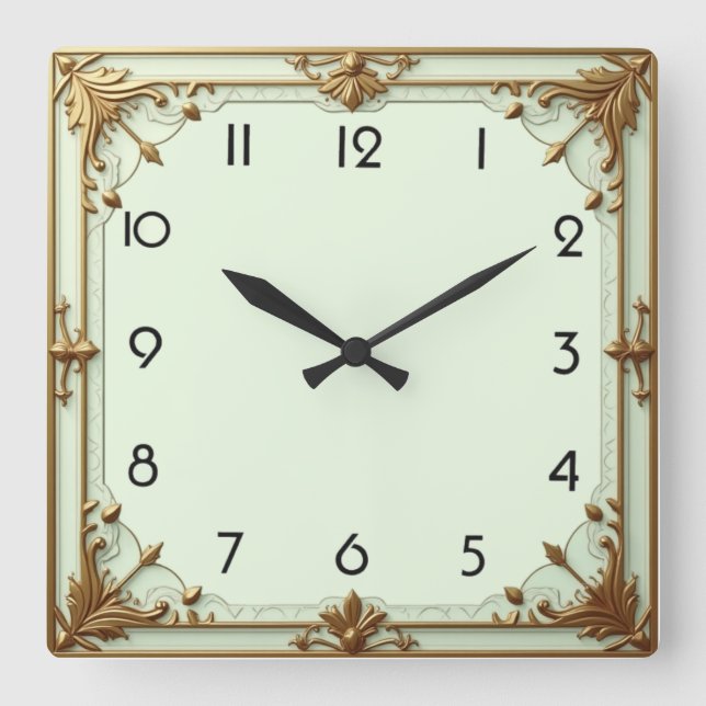 Horloge Carrée Art Déco Menthe (Recto)