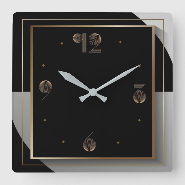 Horloge Carrée Art Déco Noir et Blanc (Recto)